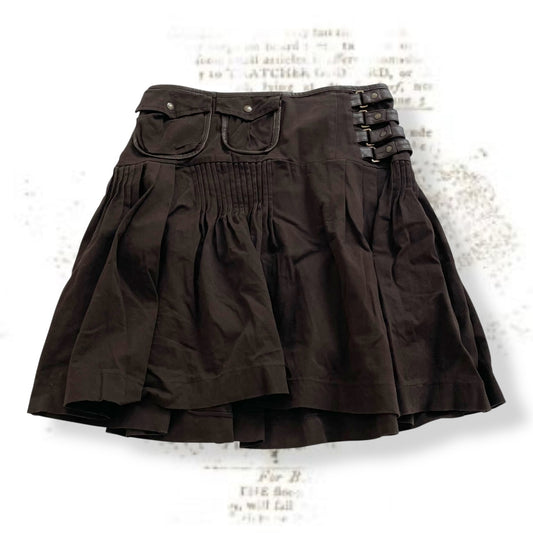annarita n western boho utility buckle pocket pleated brown midi skirt