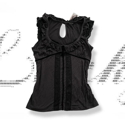 black grey ruffle coquette lacey xanaka frilly camisole top