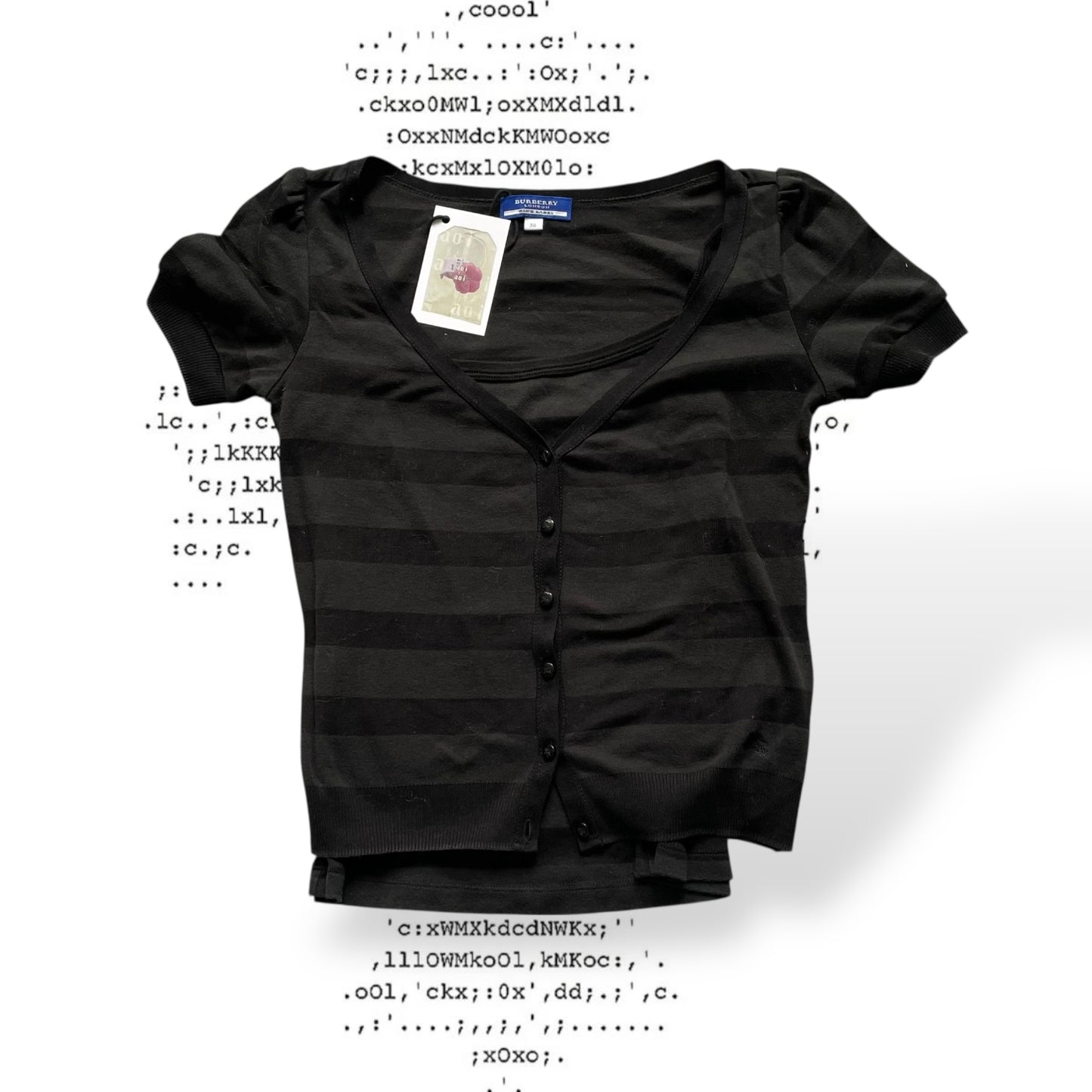 博柏利 (Burberry) 蓝色标签褪色黑色深绿色条纹吊带背心和短袖开衫两件套