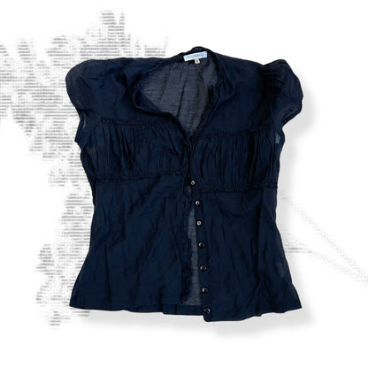 naracamicie black balletcore dark academia cap sleeve ruched bust sheer blouse