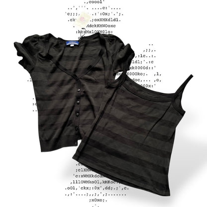 博柏利 (Burberry) 蓝色标签褪色黑色深绿色条纹吊带背心和短袖开衫两件套