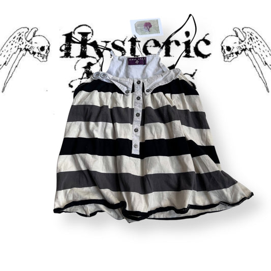 one step utility sailor black white collared button accent striped camisole