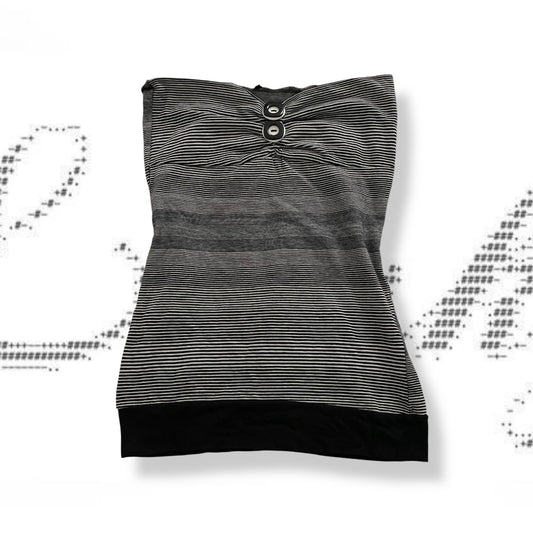 black grey preppy button naf naf ruched striped bandeau top