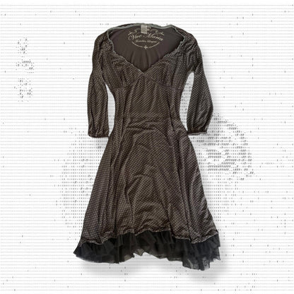 Vive Maria Dusy 紫色挤奶女工波点七分袖修身中长连衣裙