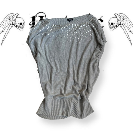 blanco grey silver studded oversized batwing jersey tunic sweater