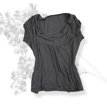 promod black taupe draped puff sleeve tunic blouse top