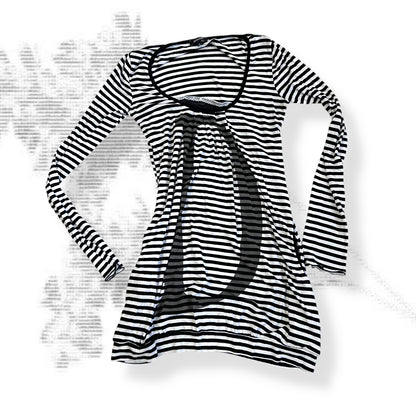 denny rose balletcore white black striped lace trim d graphic dress shirt