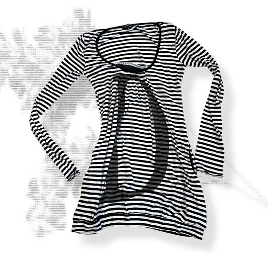 denny rose balletcore white black striped lace trim d graphic dress shirt