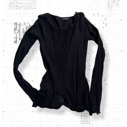 vintage hysterics rock and punk black long sleeve cobweb open distressed knit top