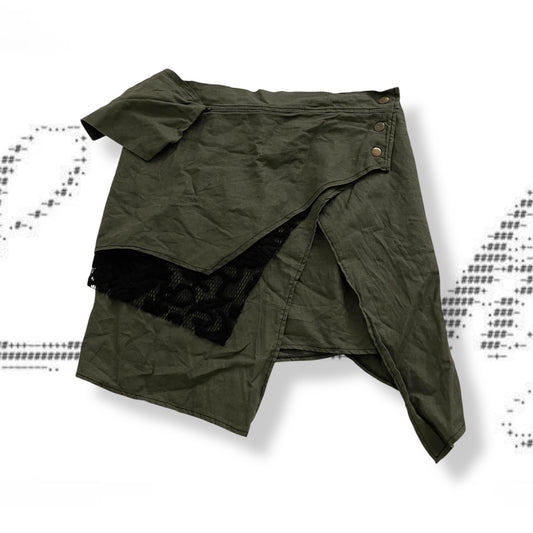 boho utility octopoos factory khaki linen wrap pocket black lace asymmetric mini skirt