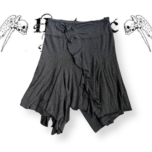 patrice breal dark grey asymmetric ruffle hem midi skirt