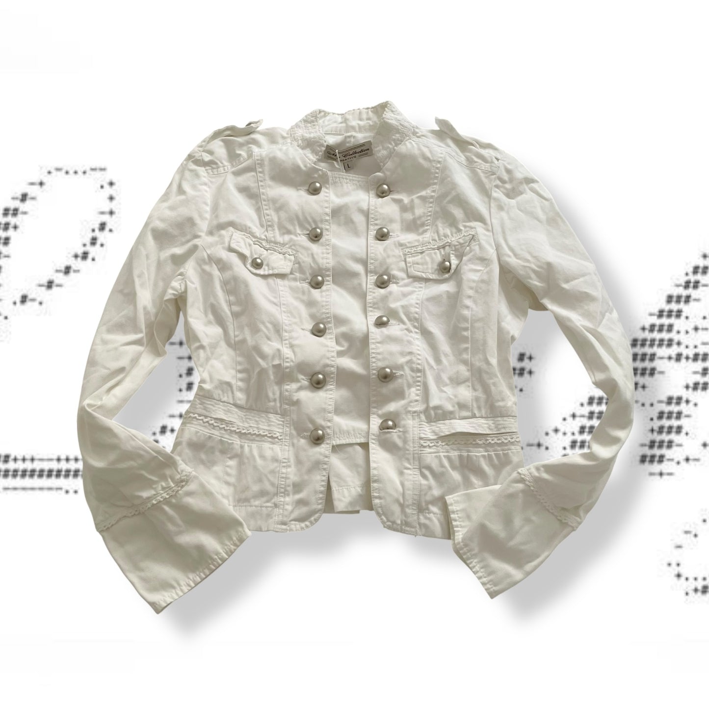 my collection white corpcore military style dual button picot lace jacket