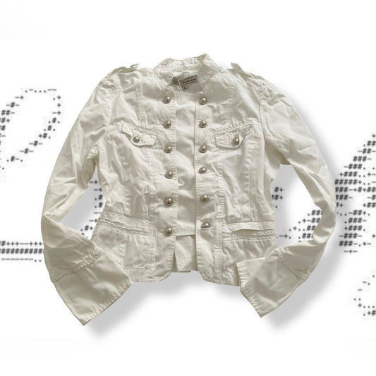 my collection white corpcore military style dual button picot lace jacket