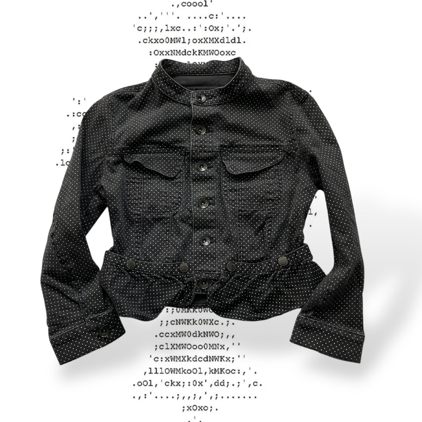 fornarina preppy coquette spring black polka dot collared ruffle hem fitted cropped jacket with button detail