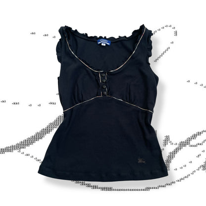 burberry blue label black balletcore frill nova check piping milkmaid style vest top