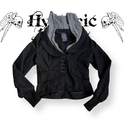 cop copine grey hoodie wool blend layered crop jacket