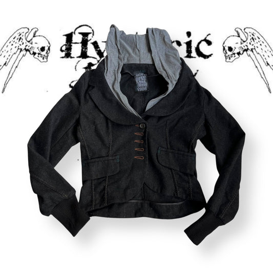 cop copine grey hoodie wool blend layered crop jacket