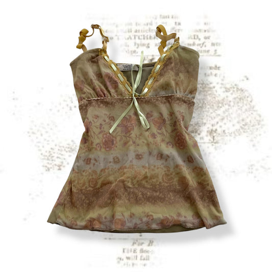 boho eurosummer vns soft green brown vintage floral print camisole