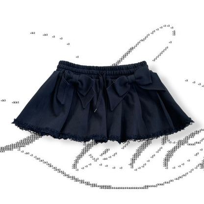 dark coquette navy pleated dual bow lacey hemline mini skirt