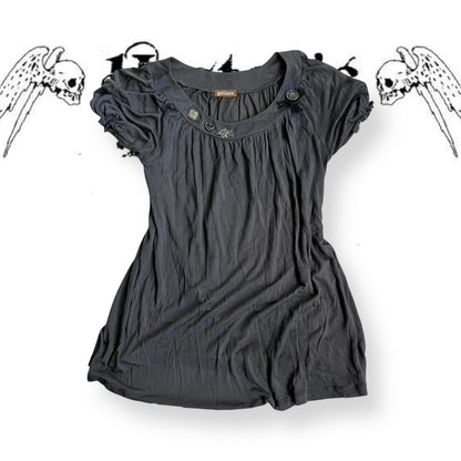 galliano dark grey puff sleeve gothic charm babydoll tunic blouse