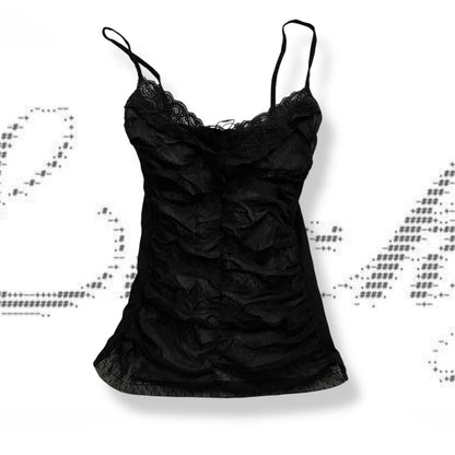 morgan de toi coquette romantic ruched polka dot tulle layered lace trim camisole