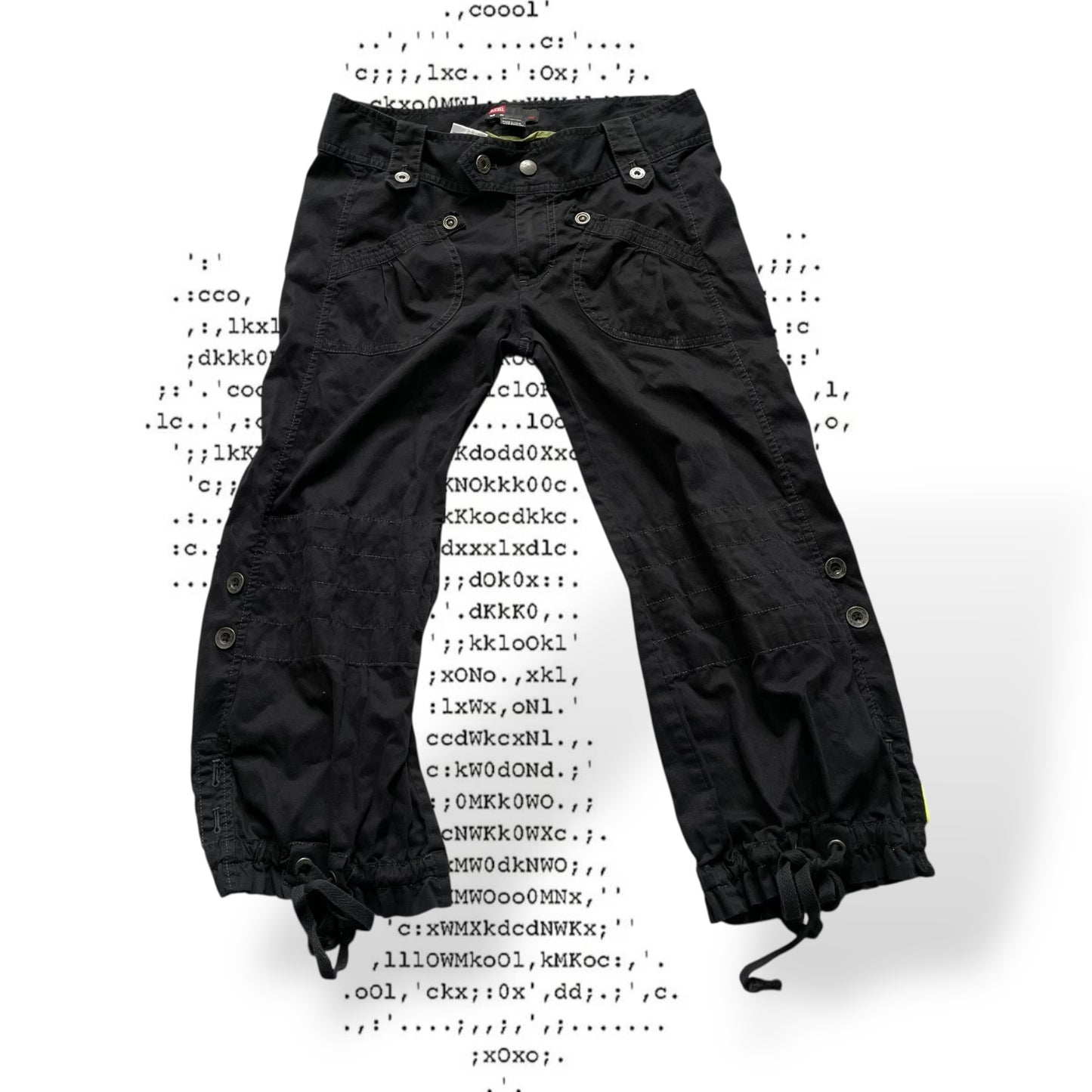 diesel red tag cargo utility black capri trousers