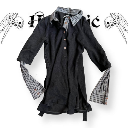 vintage morgan de toi preppy striped grey contrast striped layered style blouse