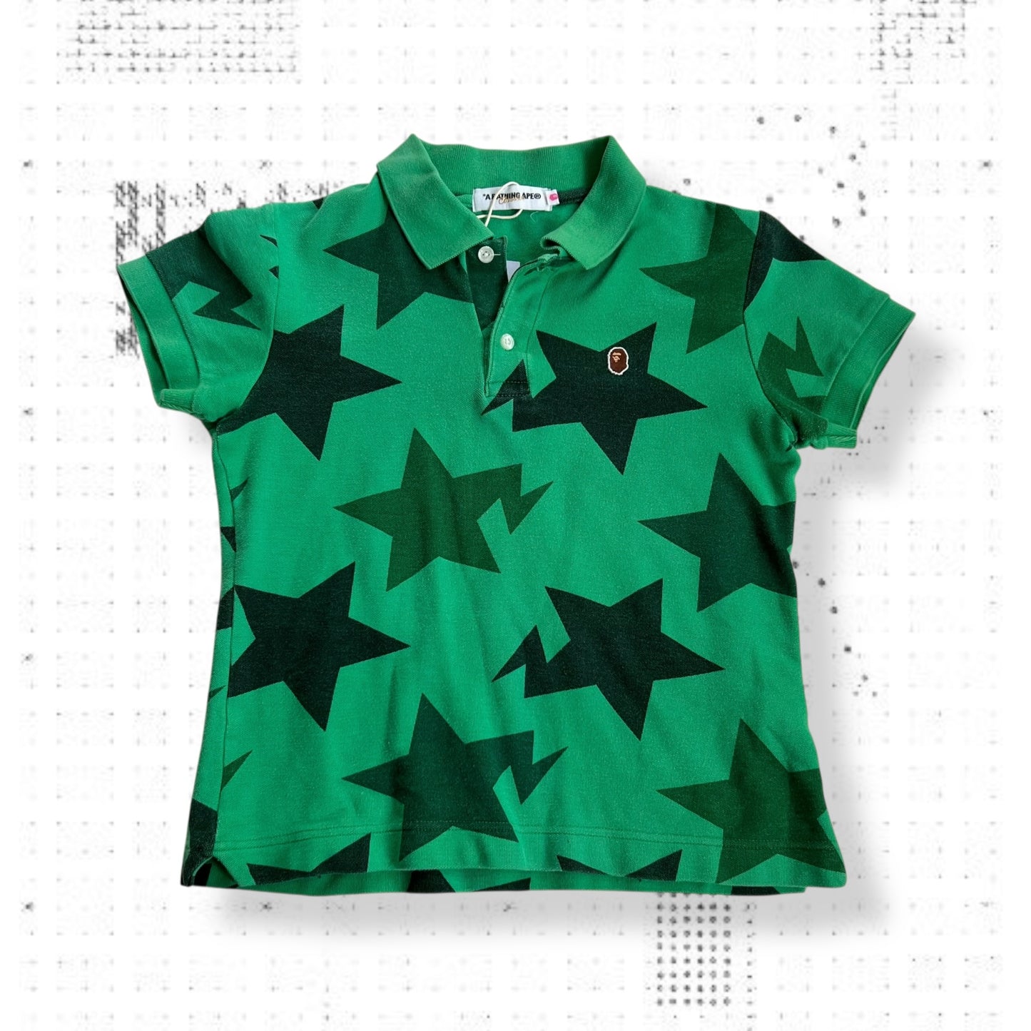 vintage bape a bathing ape green star print collared polo shirt