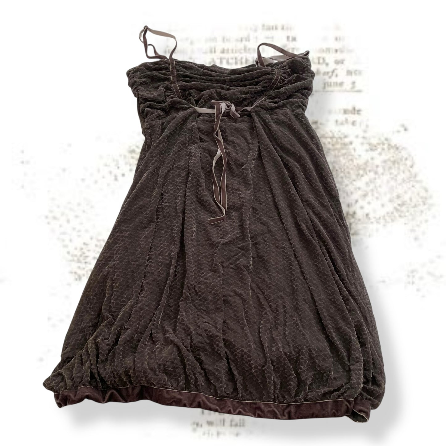 mais il est ou le soleil mori kei brown boho ruched vintage print mini dress