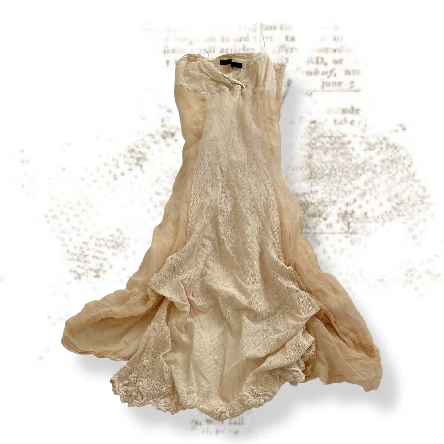 celyn b romantic mesh cotton cream asymmetric mermaid lace hem wrap bust midi dress