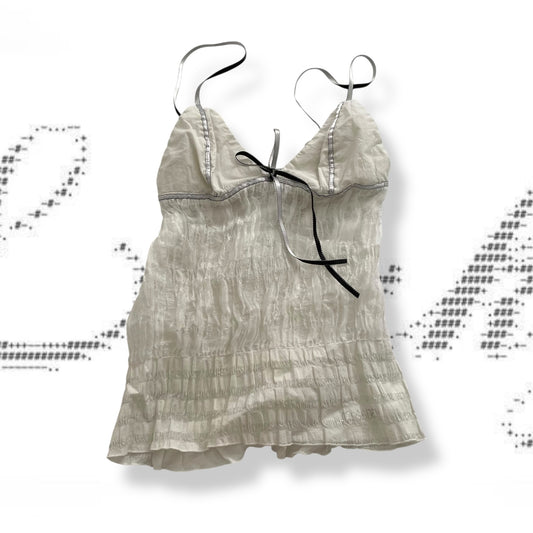 miss sixty eurosummer balletcore white ruched babydoll camisole