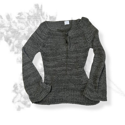 camieux khaki green flared sleeve lace up knit sweater