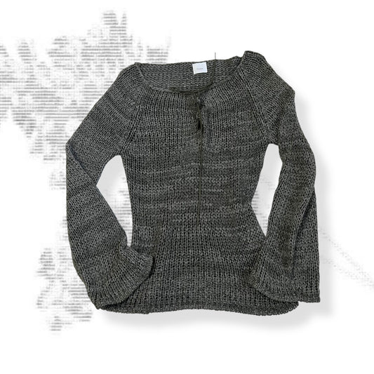 camieux khaki green flared sleeve lace up knit sweater