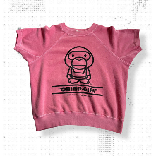 vintage pink bapy bape chimp girl oversized jersey short sleeve sweater top