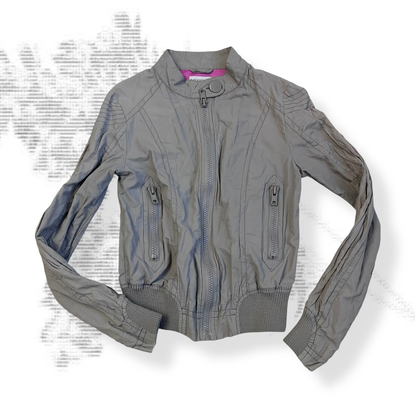 utility clockhouse greige high neck button long sleeve bomber blouson jacket