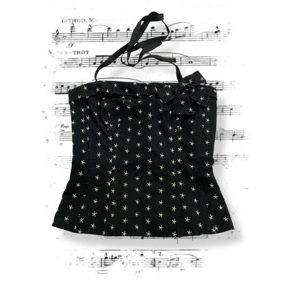 nanette lepore black star print halterneck ribbon bow bustier