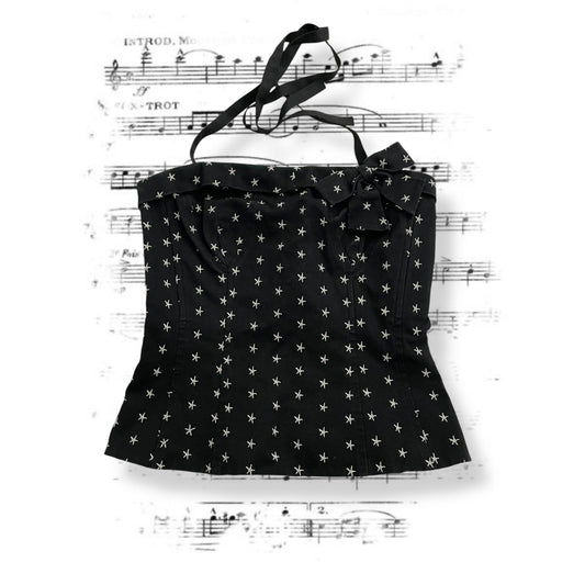 nanette lepore black star print halterneck ribbon bow bustier