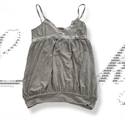 motivi grey puffy balloon hem babydoll satin trim and bow detail camisole