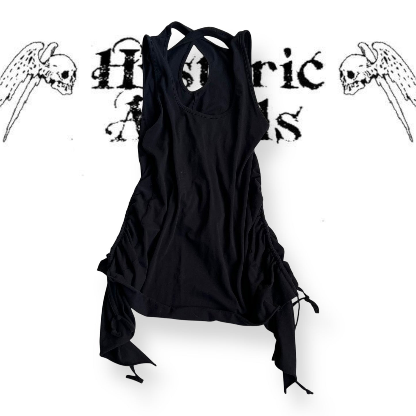 black cora kemperman crossback ribbed ruched tunic vest top