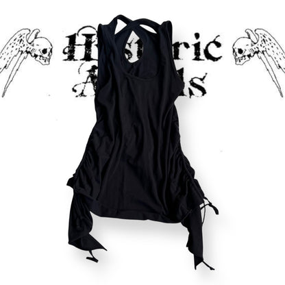 black cora kemperman crossback ribbed ruched tunic vest top