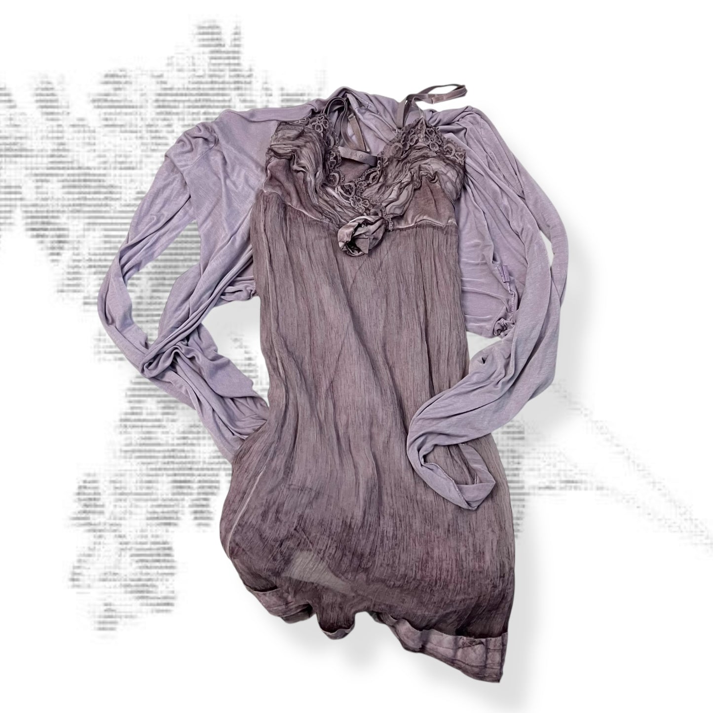 eurosummer kaos silk blend dusty purple pink lacey rosette lined mini dress