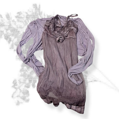 eurosummer kaos silk blend dusty purple pink lacey rosette lined mini dress