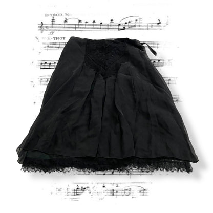 romantic eurosummer anna sui black silk lacey flared midi skirt