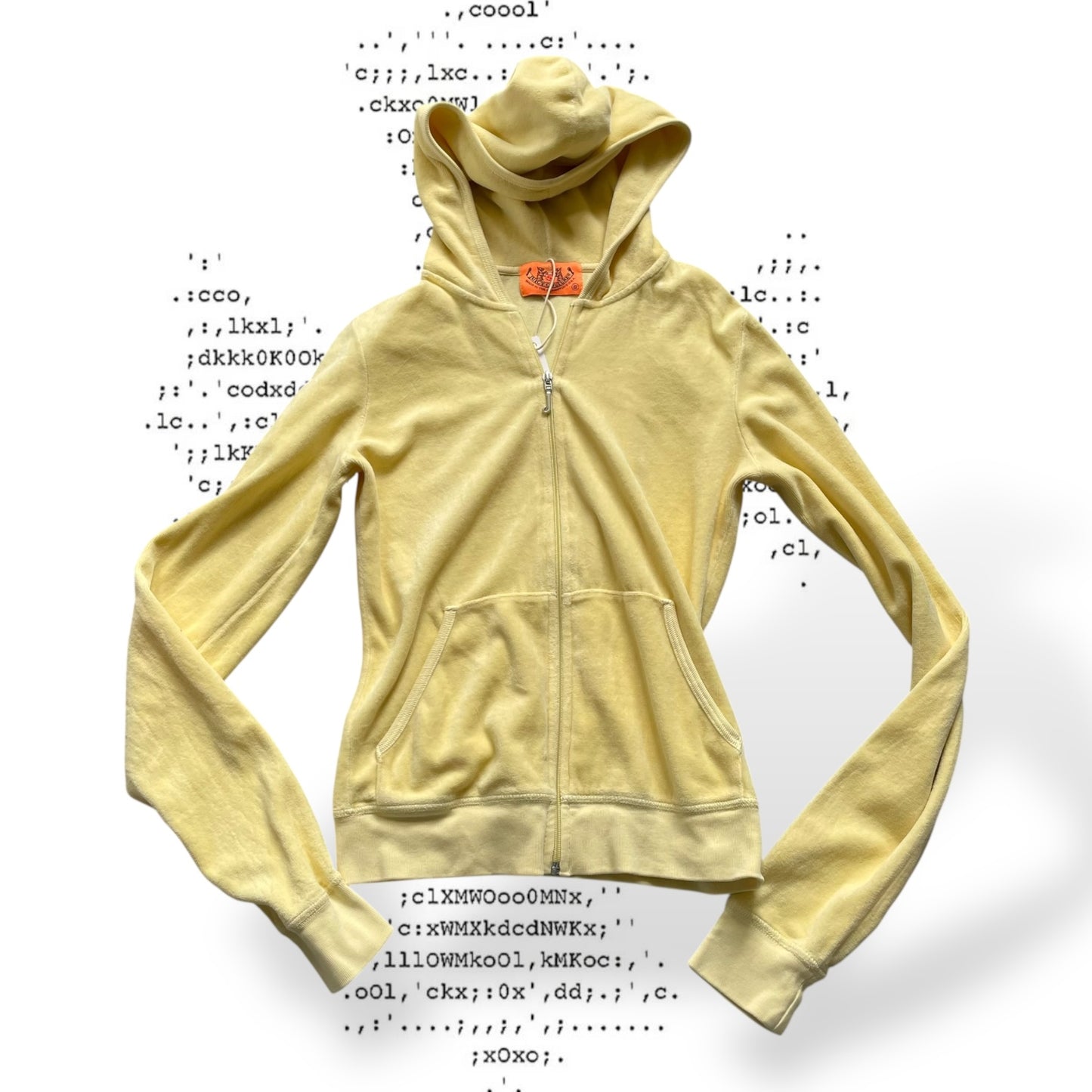 juicy couture light yellow terry cloth fitted zip track jacket hoodie