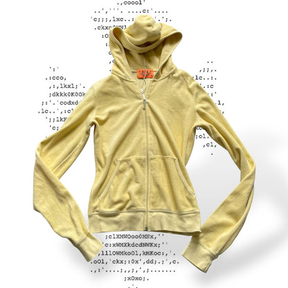 juicy couture light yellow terry cloth fitted zip track jacket hoodie