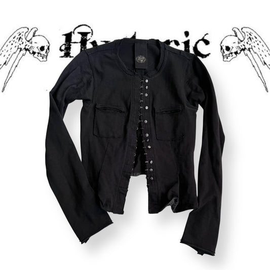 marithe francois girbaud corpcore black hook and eye silver button long sleeve jacket