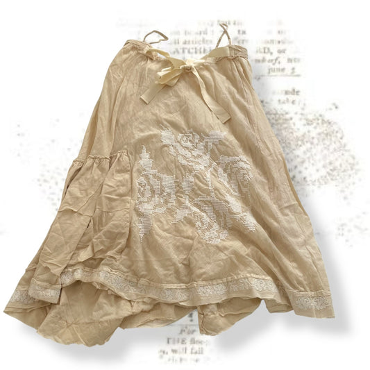 cottage eurosummer butter yellow cream twinset floral lace embroidery dress