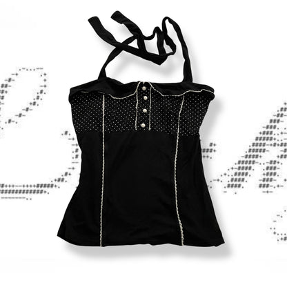 coquette top studio black polka dot halter neck collared camisole