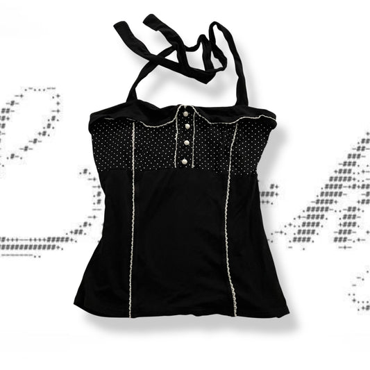 coquette top studio black polka dot halter neck collared camisole