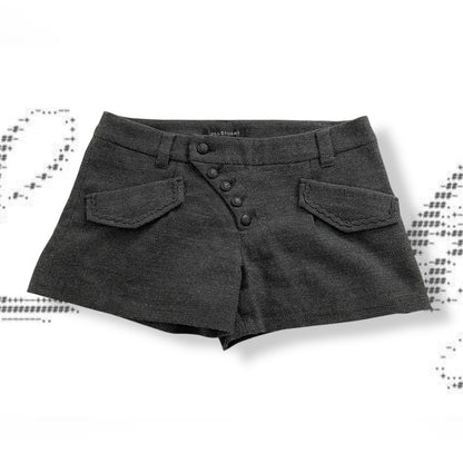 jill stuart grey corpcore utility asymmetrical button wool blend mini shorts